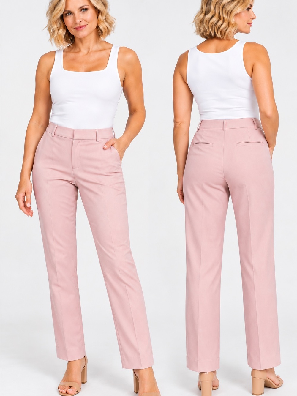 Liz Claiborne Blush Pink Straight-Leg Tailored Trousers